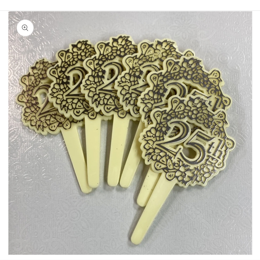 12 NEW PARTY CAKE TOPPER WEDDING CUPCAKE PICKS 25TH‎ ANNIVERSARY SILVER